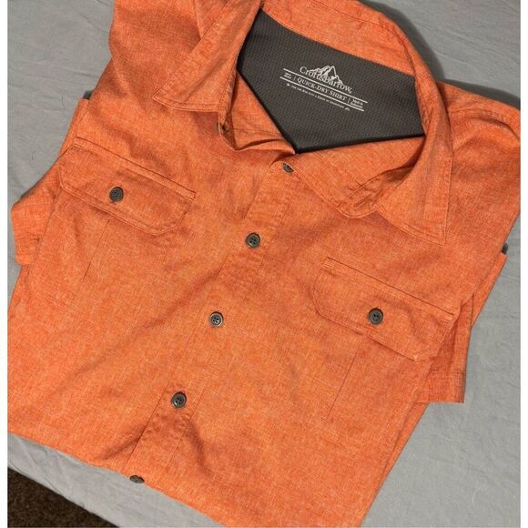 Men's short sleeve Orange VENTED BUTTON UP POCKETS QUICK DRY Camp shirt SZ XL - Picture 1 of 10